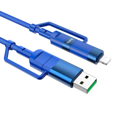 Кабель Type-C to Type-C+Lightning+USB 4в1 Hoco U106 Moulder Швидка зарядка 5A/100W 1.2m